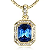 Valentine's Day Gifts for Her 14K Plated Gold Necklace for Women Square Crystal Necklace with Snake Chain Gold Jewelry for Womens Birthday Gifts for Wife Birthstone Necklaces for Wife Jewelry for Girlfriend Gift for Anniversary Wedding Valentines Mother's Day