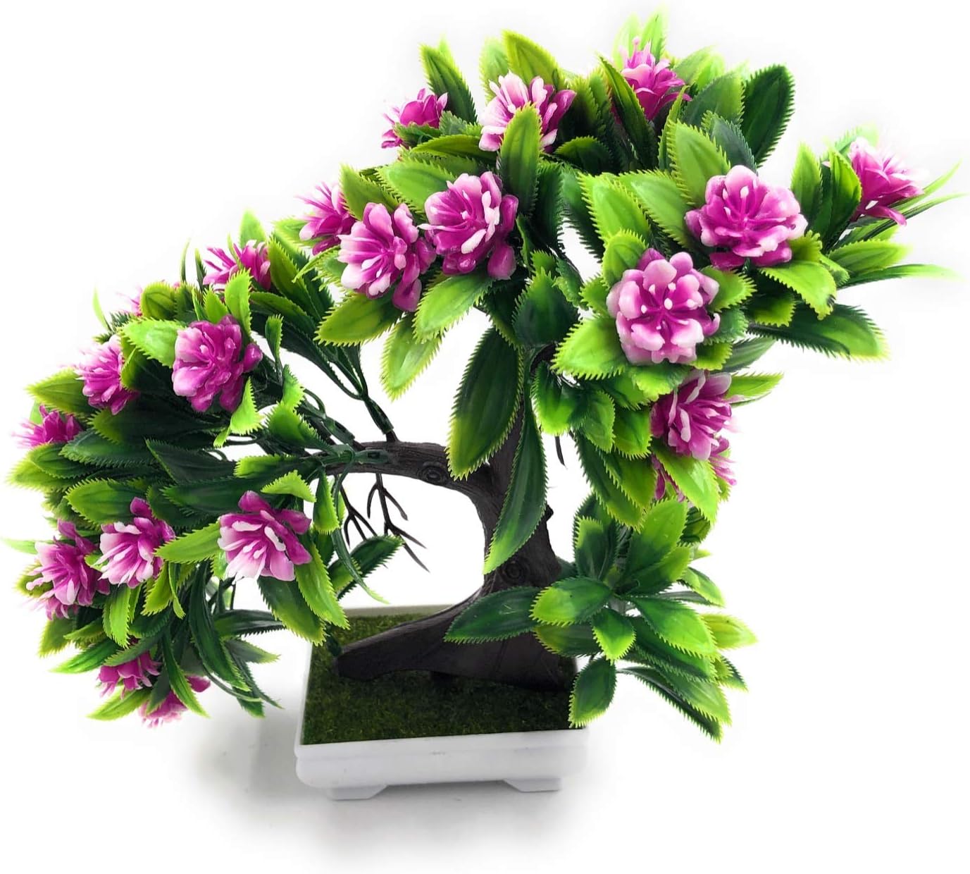 Bonsai Artificial Dwarf Tree ~ Artificial Plants with Pot and Grass Ideal for Home Décor. with Realistic Detailing Size 28 cm x 28 cm (Pot - 11cm x Breath 7cm) (Purple)