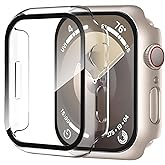 Smiling 2 Pack Case Compatible with Apple Watch Series 9 (2023)/Series 8 /Series 7 45mm Built in Tempered Glass Screen Protector, Hard PC Case Overall Protective Cover- 1 Starlight + 1 Transparent