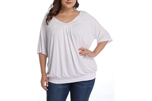 andy & natalie Women's Plus Size Tops Pleated V Neck Loose Baggy Blouse T Shirts