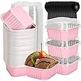 selizo 60 Pack 5oz Mini Disposable Cake Pans with Lids, Aluminum Foil Square Baking Cups, 3.5x3.5 Small Baking Cake Tins Cup Cake Containers with Lids for Individual Cakes