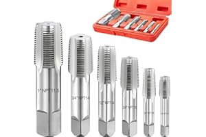 Toolwiz 6Pcs NPT Pipe Tap Set, 1", 3/4", 1/2", 3/8", 1/4", 1/8" Professional Taps Kit, Pipe Thread Cutting Tool with 4-Straig