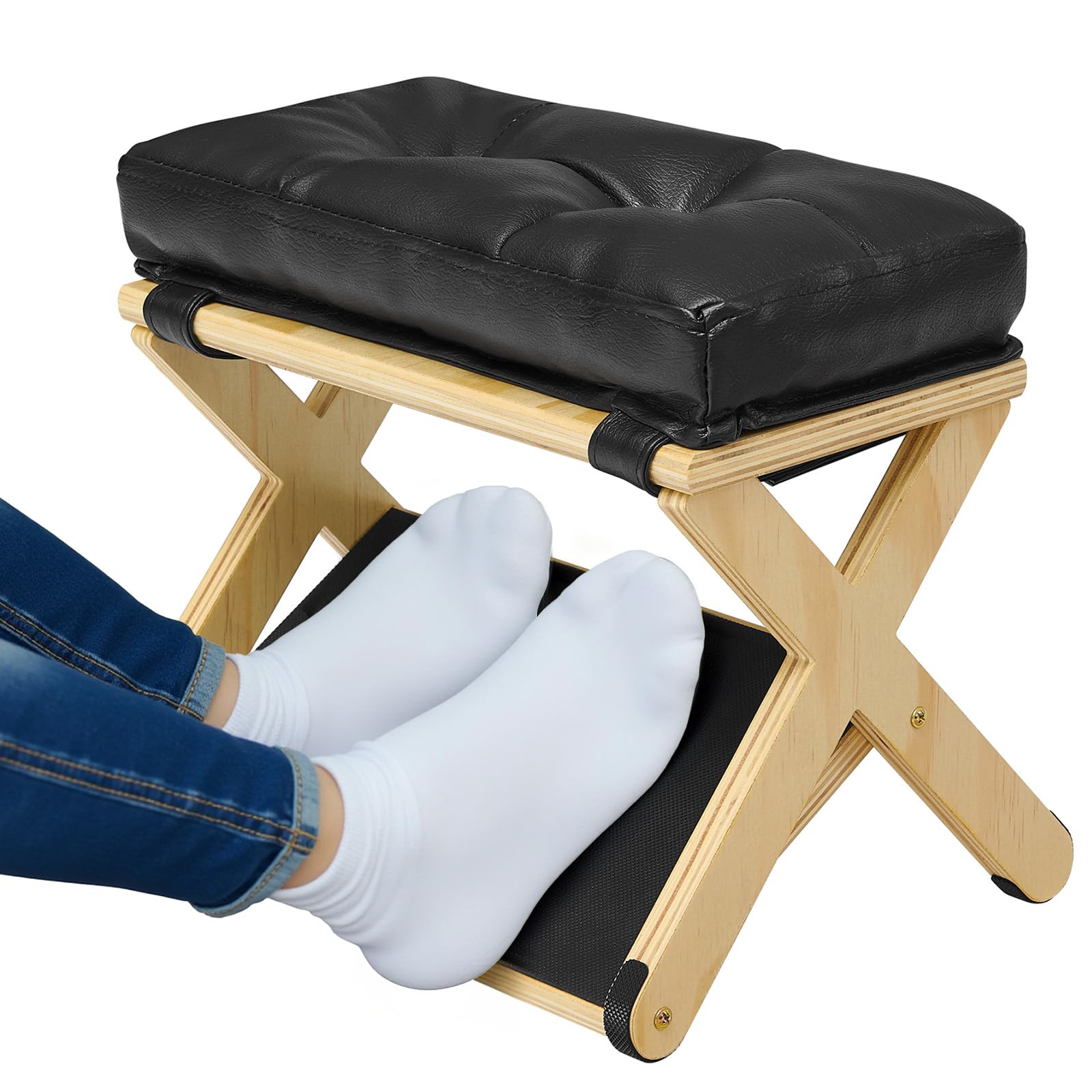 Photo 1 of HOMELYSTBO Foot Rest for Under Desk at Work, Wooden Under Desk Footrest with Non-Slip Rubber Stepping Surface, Ergonomic Foot Stools for Under Office Desk, Enhances Posture, Home Office Gaming (Pine)