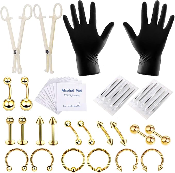 Longbeauty 1.2 mm 42 Piece Nose Piercing Kit Professional Piercing Tool