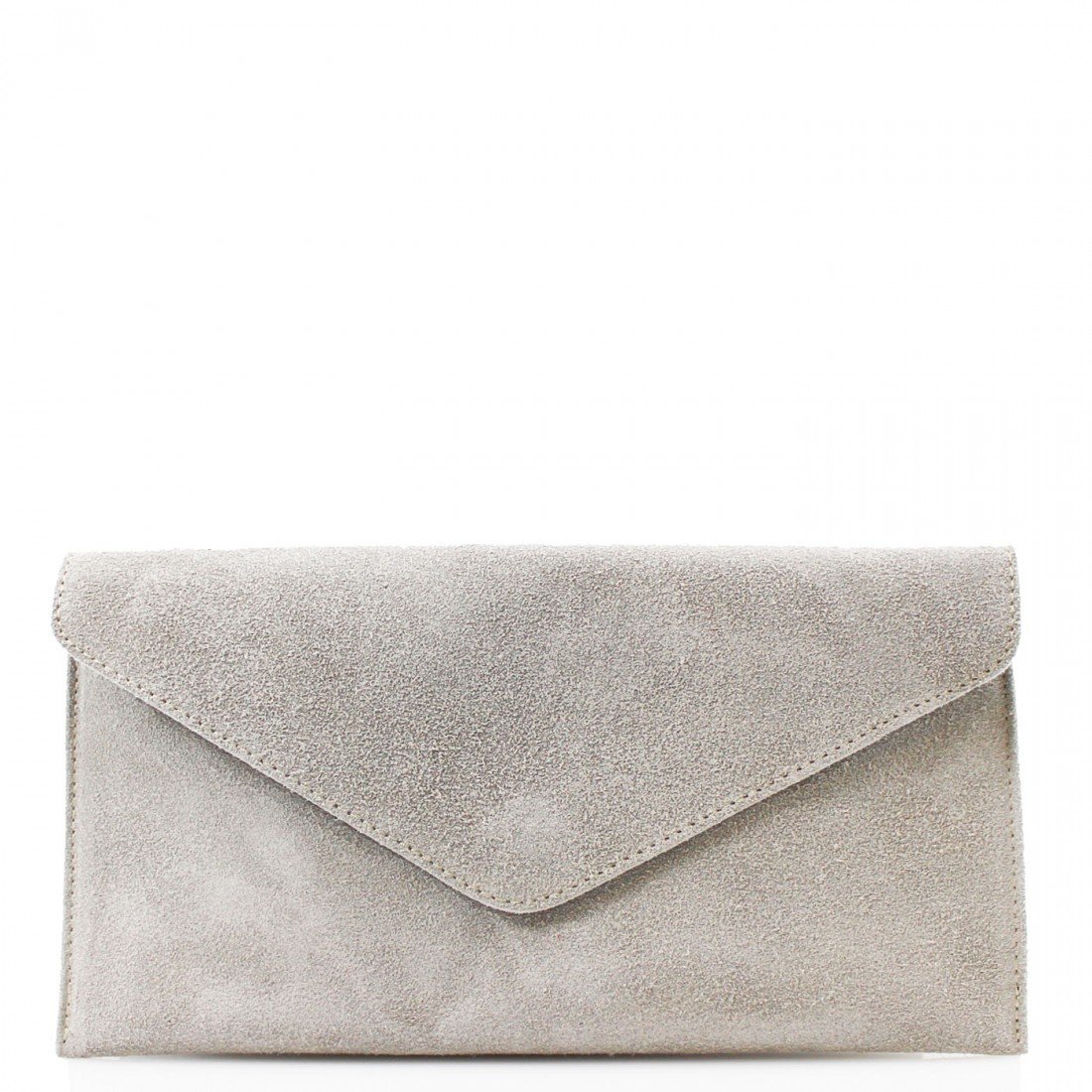 clicktostyle Women Real Italian Suede Leather Fancy Clutch Party Prom Bags With Chain Straps (Light Grey)