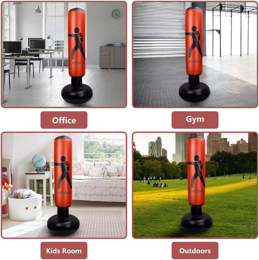 FIGOLO 63inch Inflatable Kids Punching Bag–Freestanding Punching Bag, Punching Bags, for Karate, Taekwondo, MMA, and Stress Relief for Children for Kids : Sports & Outdoors