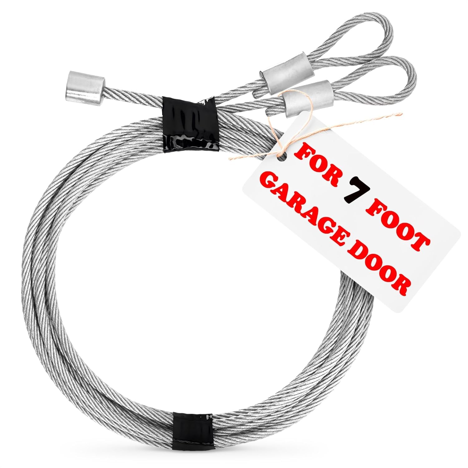 Photo 1 of Garage Door Cable for 7 ft Door – 8 ft 6 in Long, Heavy-Duty 304 Steel Galvanized Cables (Pack of 2) | Corrosion-Resistant, Rust-Proof Wire, Durable, Smooth Operation, Easy Installation, Reliable