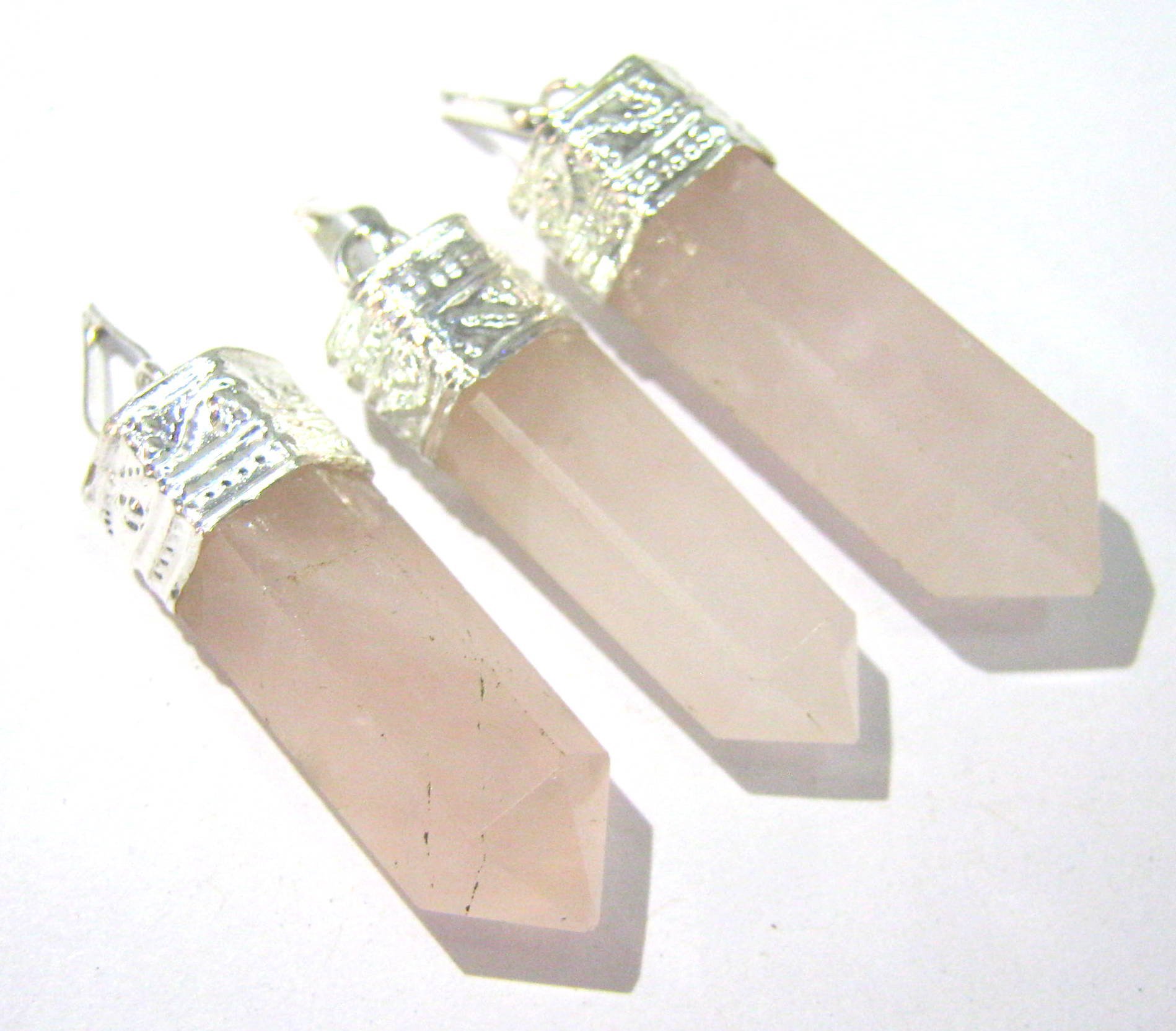 CRYSTALMIRACLECRYSTAL MIRACLE BEAUTIFUL SET OF THREE ROSE QUARTZ POINTER PENDANTS CRYSTAL HEALING MEN WOMEN GIFT FASHION JEWELRY ENERGY GEMSTONE HANDCRAFTED ACCESSORY