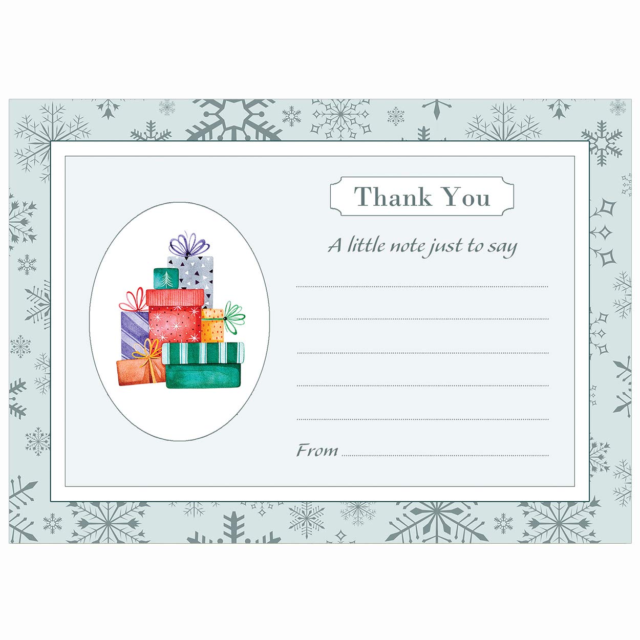 Christmas Presents Thank You Note Cards With White Envelopes - Pack Of 15