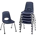 Factory Direct Partners 10359-NV 12" School Stack Chair, Stacking Student Seat with Chromed Steel Legs and Ball Glides for in-Home Learning or Classroom - Navy (6-Pack)