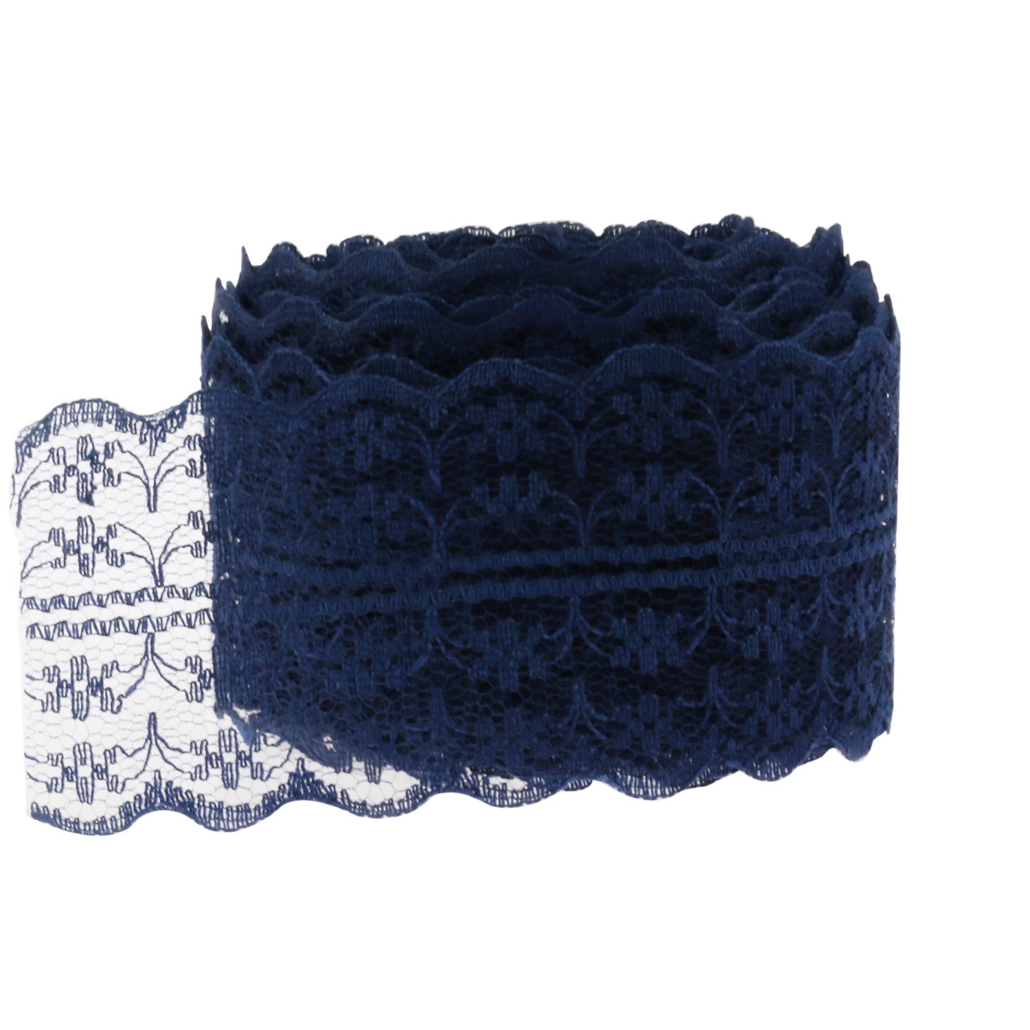 Paor 10 Meters Vintage Style Lace Ribbon Trimming Bridal Wedding Scalloped Edge 47mm (Navy Blue)