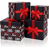 Epakh 4 Pcs Valentine's Day Nesting Gift Boxes with Lids Black Red Hearts Stacking Square Box Gifts Presents Wrapping Birthday Wedding Party Decor Assorted Sizes(Love)