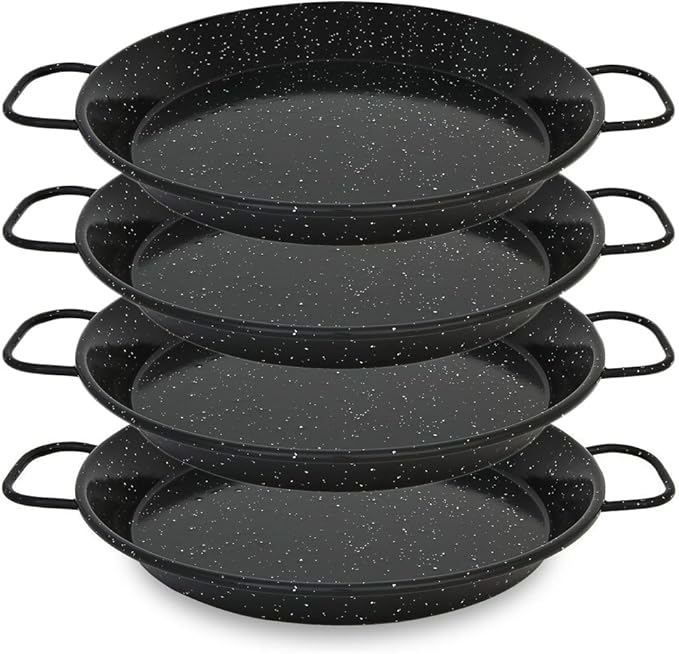 Menax Set of 4 Enamelled Steel Paella Pan Mini Paella Pan 24 cm