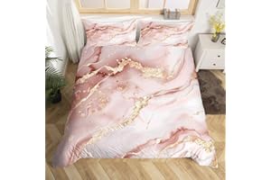Feelyou Girls Marble Bedding Set Women Pastel Pink Gold Marble Duvet Cover Kids Girly Golden Glitter Cracked Lines Comforter Cover Colorful Liquid Abstract Art Bedspread Twin Size (No Comforter)