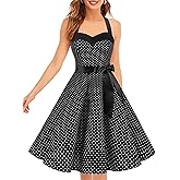 DRESSTELLS Women's Vintage 1950s Cocktail Dress, Retro Tea Party Halter Swing Dresses