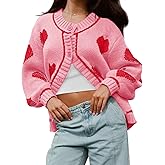 Saodimallsu Womens Cute Heart Cardigan Sweaters Chunky Knit Button Down Crewneck Long Sleeve Sweater Coat