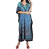 Miss Lavish London Long Kaftan Dress Women, Flowy Resort Wear, Maxi Plus Size Swim Coverup, Lightweight Summer Long Kaftan