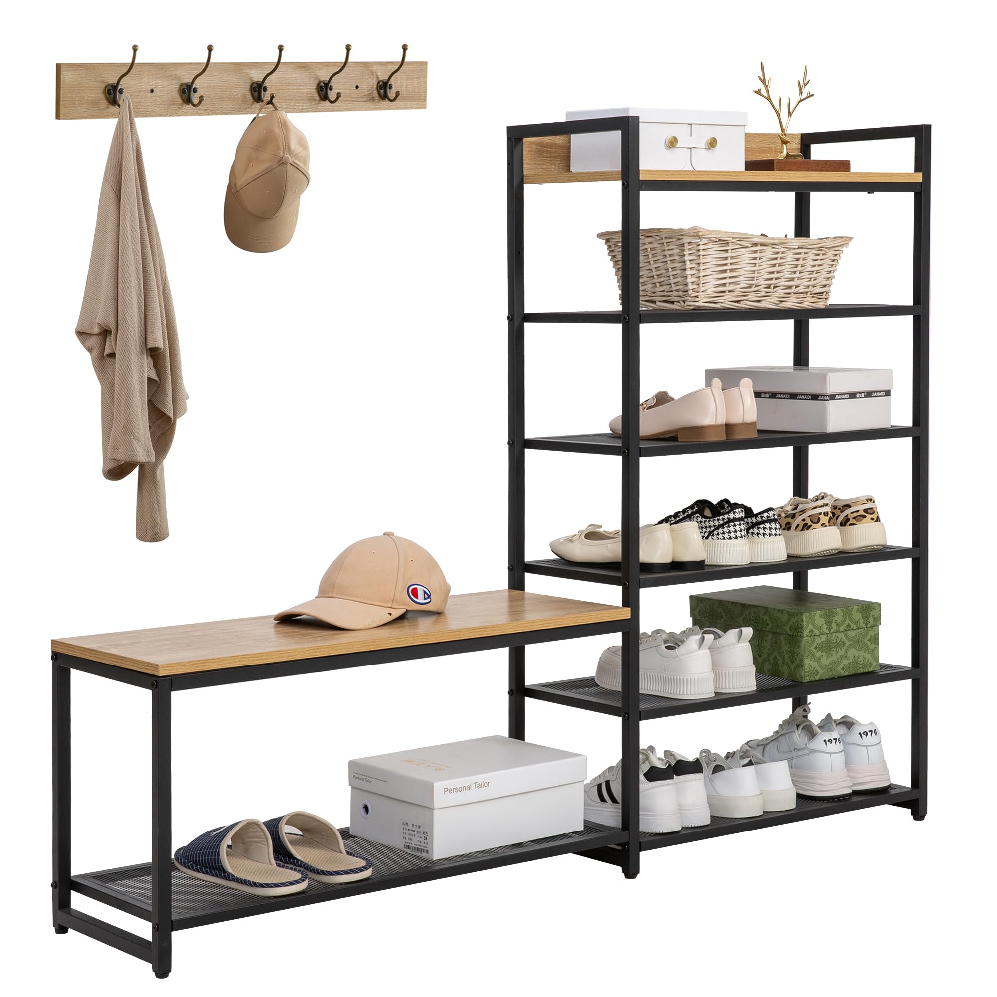 Photo 1 of ***LIKE NEW/OPEN BOX***
SUNTAGE 6-Tier Coat Rack Shoe Bench Set, Entryway Bench with 6 Hooks Coat Rack, Hall Tree and Shoe Storage for Entryway, Hallway, Garage, Bedroom (Vintage Oak)