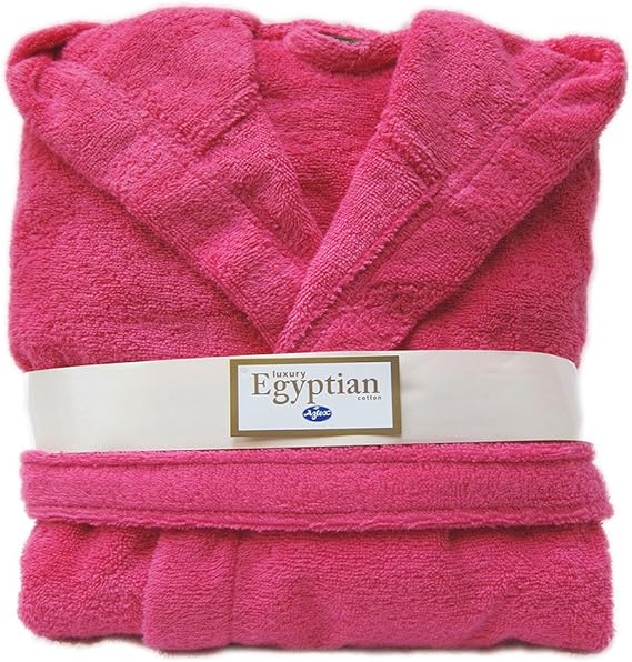 100 Egyptian Cotton Hooded Dressing Gown Thick Towelling Small Pink