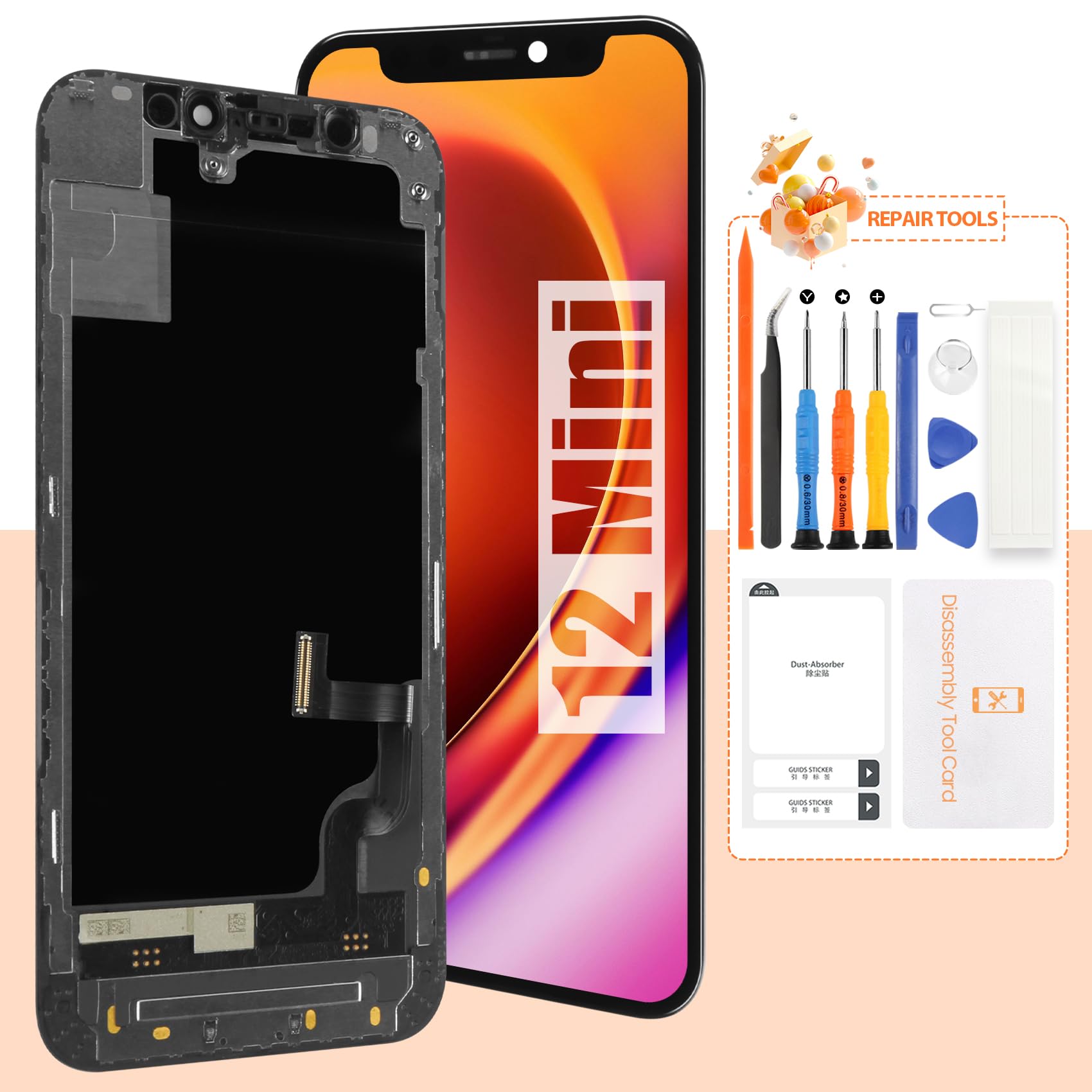Screen for iPhone 12 Mini Screen Replacement for iPhone A2399 LCD Screen A2176,A2398,A2400 Touch Display Digitizer Assembly Repair Parts（Black）