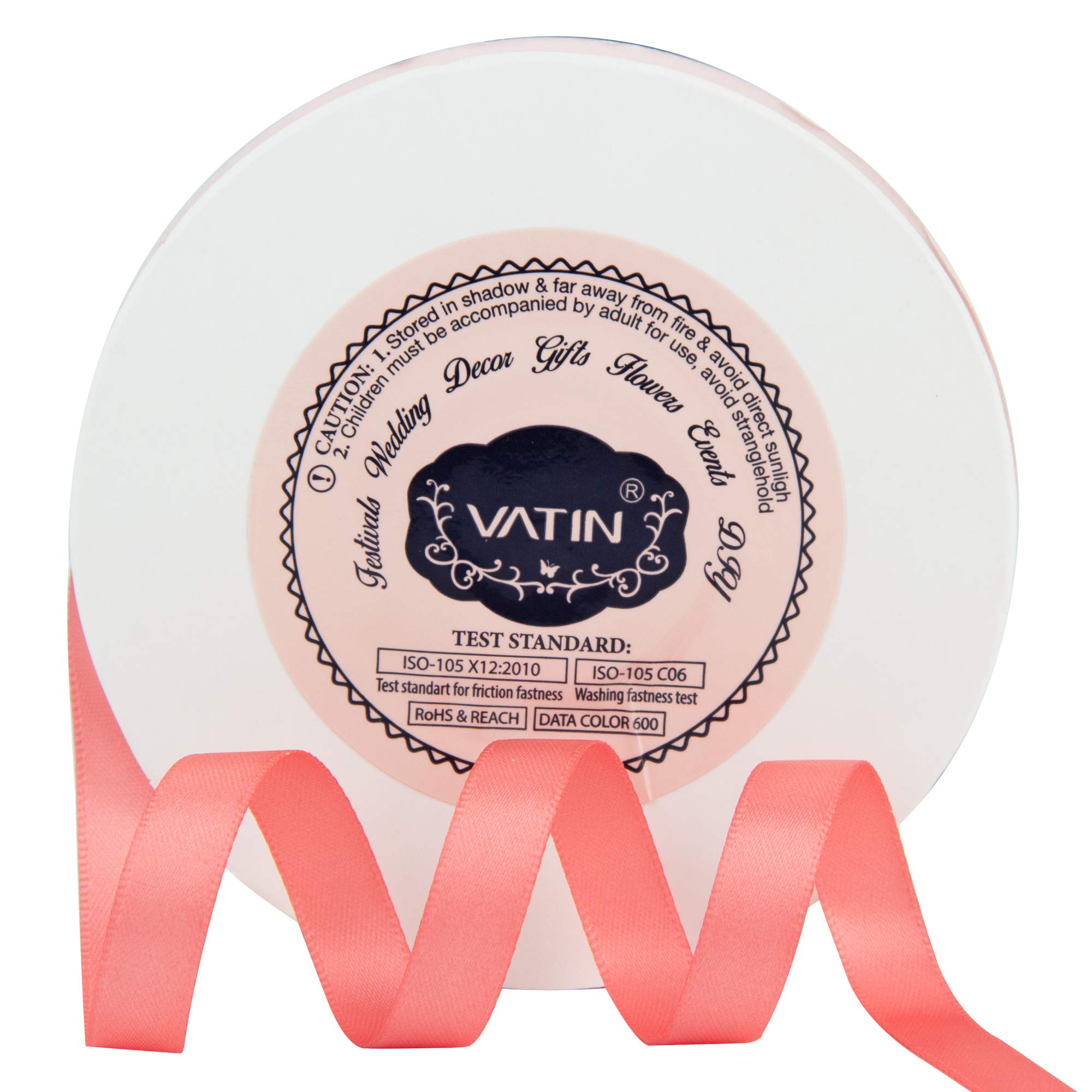 VATIN 10mm Double Faced It.Coral Polyester Satin Ribbon - 45 Metre for Gift Wrapping Ornaments Party Favor Braids Baby Shower Decoration Floral Arrangement Craft Supplies