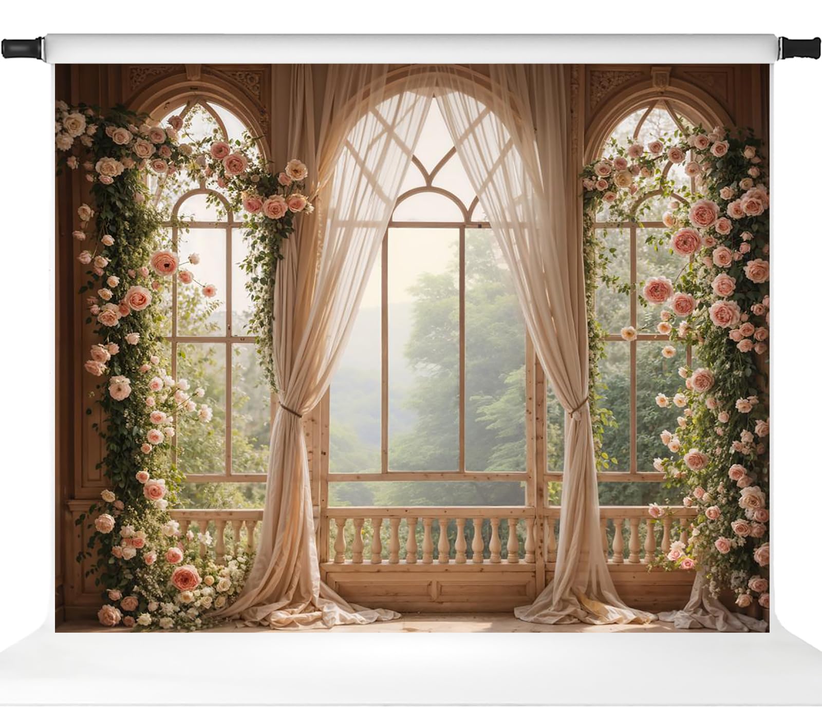 Photo 1 of Kate Flower Wall Backdrops for Photography Arch Photo Background Window Curtain Wedding Photo Prop, 10x8ft
