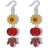 Fall Thanksgiving Earrings Turkey Maple Leaf Earrings for Women Lightweight Acrylic Autumn Dangle Earring Fall Holiday Leaf Jewelry Accessories