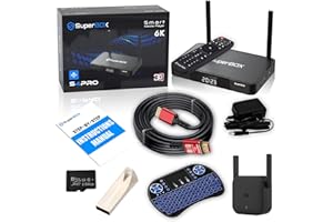 GENERIC Super Bundle Box S4 Pro: 8K HDMI, 64GB TF Card, 64GB USB Drive, 300 Mbps WiFi Extender, Backlit Keyboard, Voice Remote, Easy Setup Guide - Android 9, Quad-Core, 2GB RAM, 32GB Storage