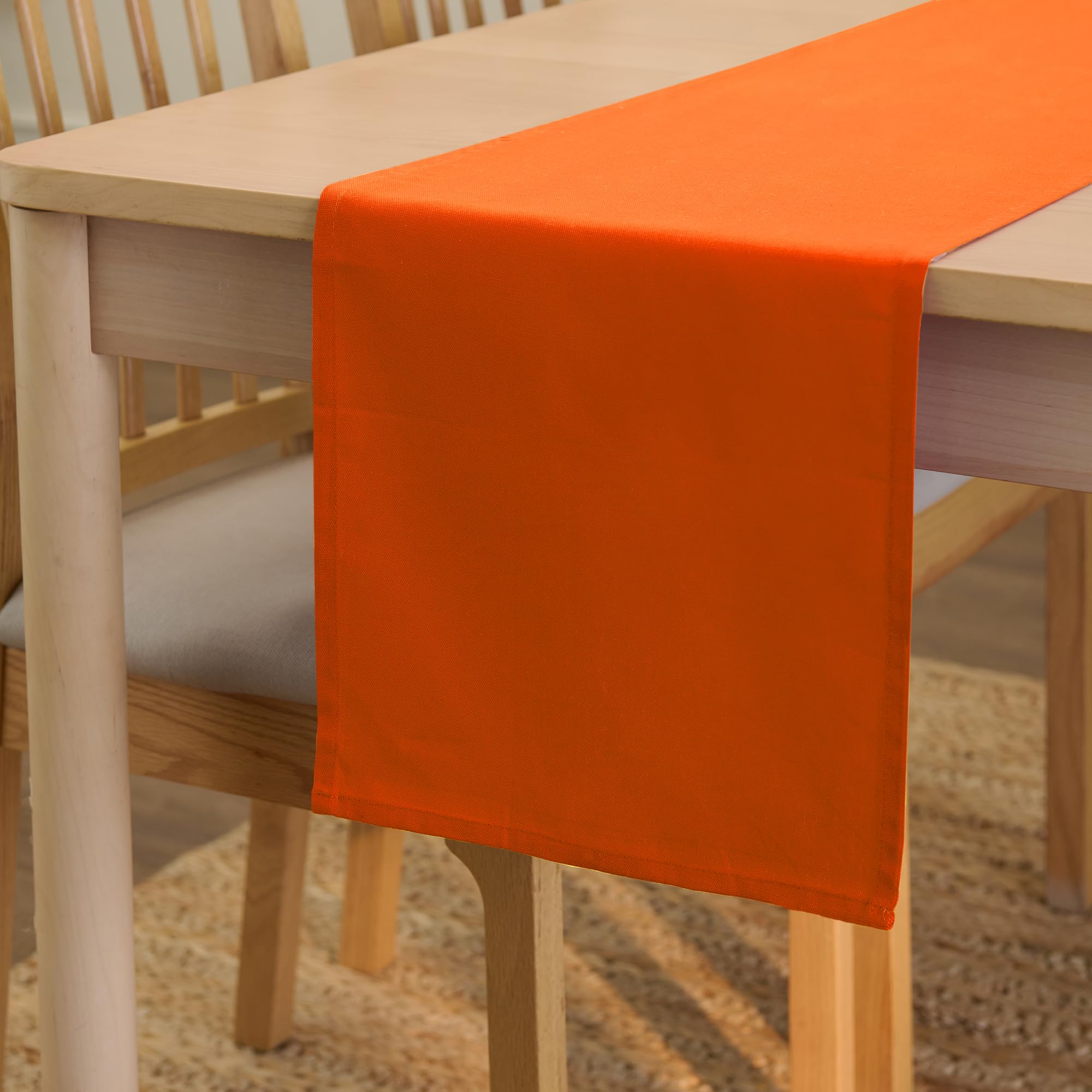 Encasa XO Table Runner 13x91 in Long | Cotton Canvas Fabric | Orange Solid Color | Machine Washable & Durable