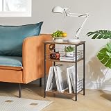 YMYNY 3 Tier End Table Record Player Stand Rustic Brown HST009H 40x29x62.5CM view 4