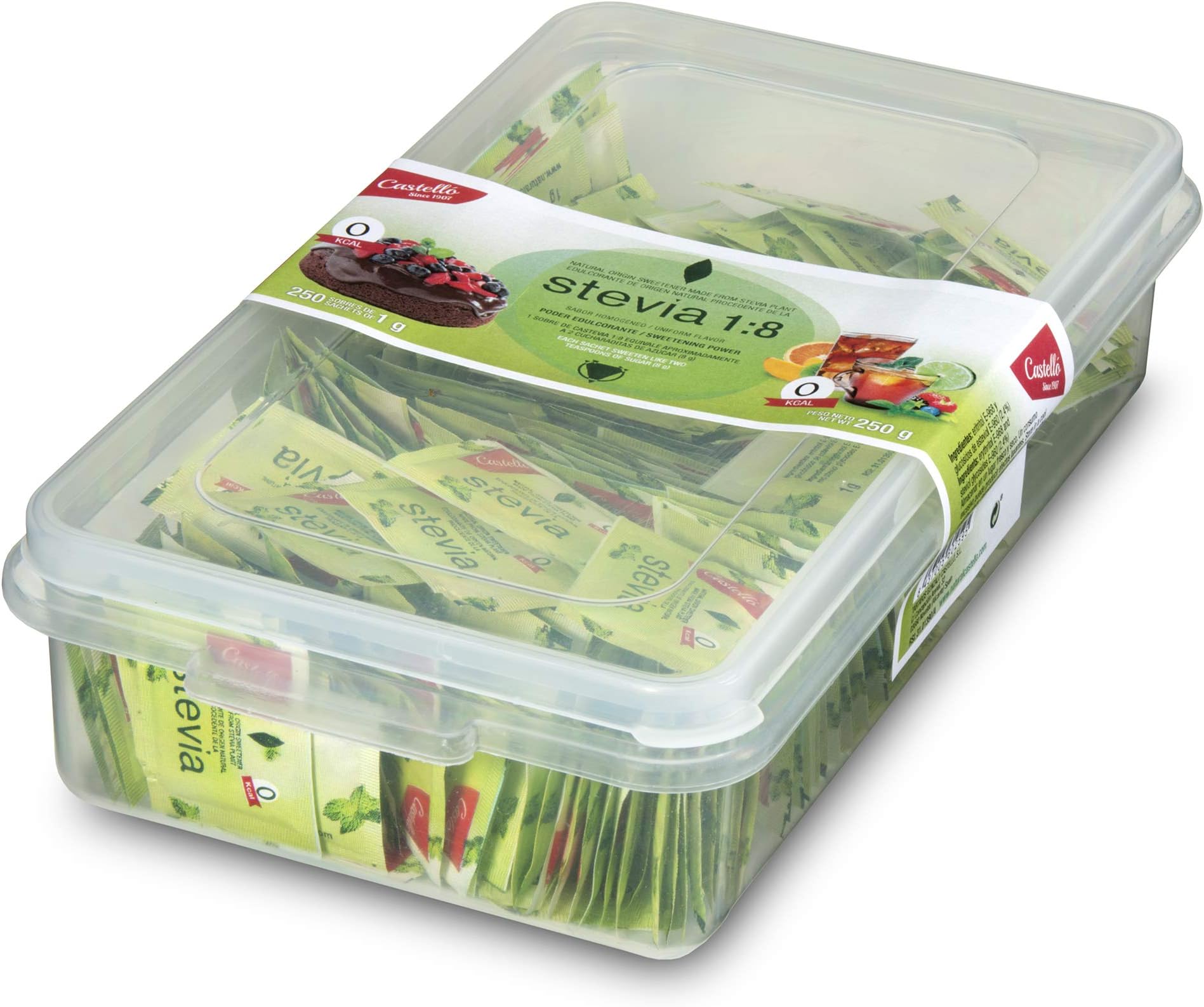 Castello Since 1907 Sweetener Stevia + Erythritol 1:8 - Reusable Food Tray x 250 sachets x 1g