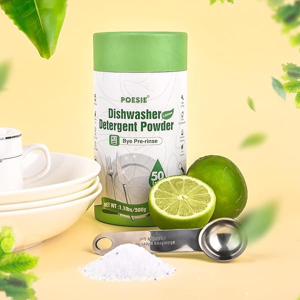 POESIE DISHWASHER DETERGENT POWDER LEMON SCENT 50LOADS 1.1LBS ULTRA CONCENTRATED ZERO WASTE HOME DISH CLEANING POWDER DISH DETERGENT EFFICIENCY EASY TO USE