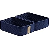 MiniArk Large Shallow Organizing Baskets 15x11x5.1 Inches - Rope Woven Storage Bins for Bathroom, Shelves, Cube Closet, Navy Blue 2 Packs