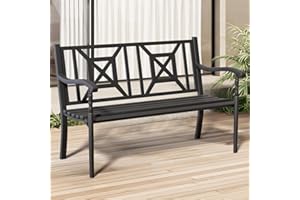 JMGJOY Outdoor Bench, Weatherproof Garden Bench with Square Pattern, Metal Bench for Patio, Porch, Park, Lawn