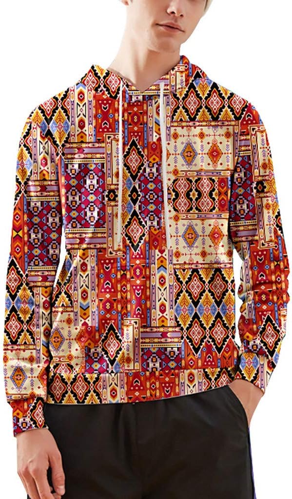 iHAZA Men Rainbow 3D Printed Pattern Hoodie Hooded Loose Long Sleeve Top Sweatshirt