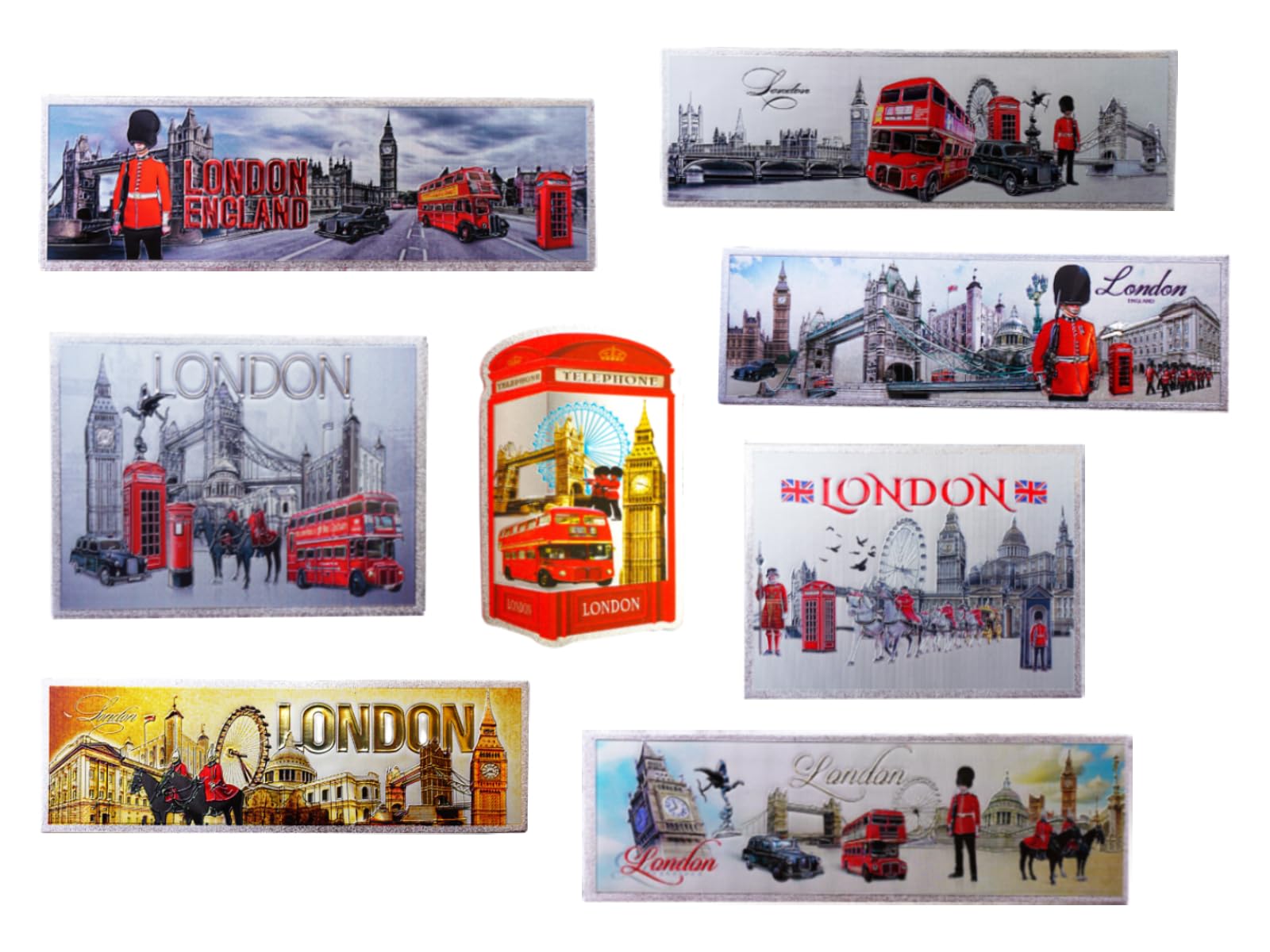 London England Souvenir Fridge Magnet Set – 8 pcs Acrylic Foil Design | Famous British Icons & Landmarks | Perfect UK Travel Gift Keepsake