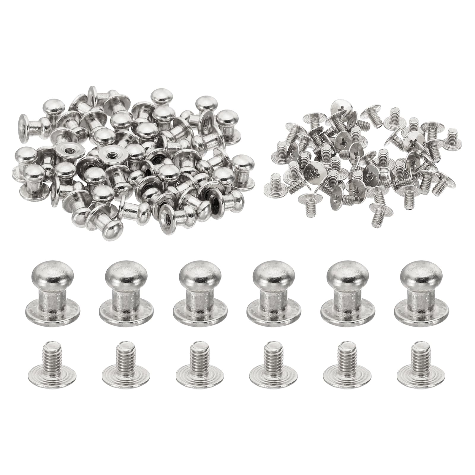 PATIKIL 6mm Leather Rivets, 100 Sets Round Button Head Studs Metal Screw Studs Posts Chicago Screws Rivet for Clothing Leather Crafts Shoes Punk, 6x8x8.5mm,Silver Tone