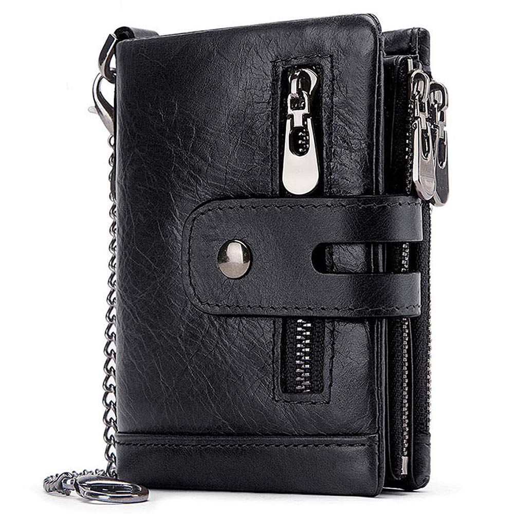 HALOVIE Mens Wallet RFID Blocking Leather Wallets with Zip Coin Pocket Credit Card Holder Anti-Theft Purse(Black)
