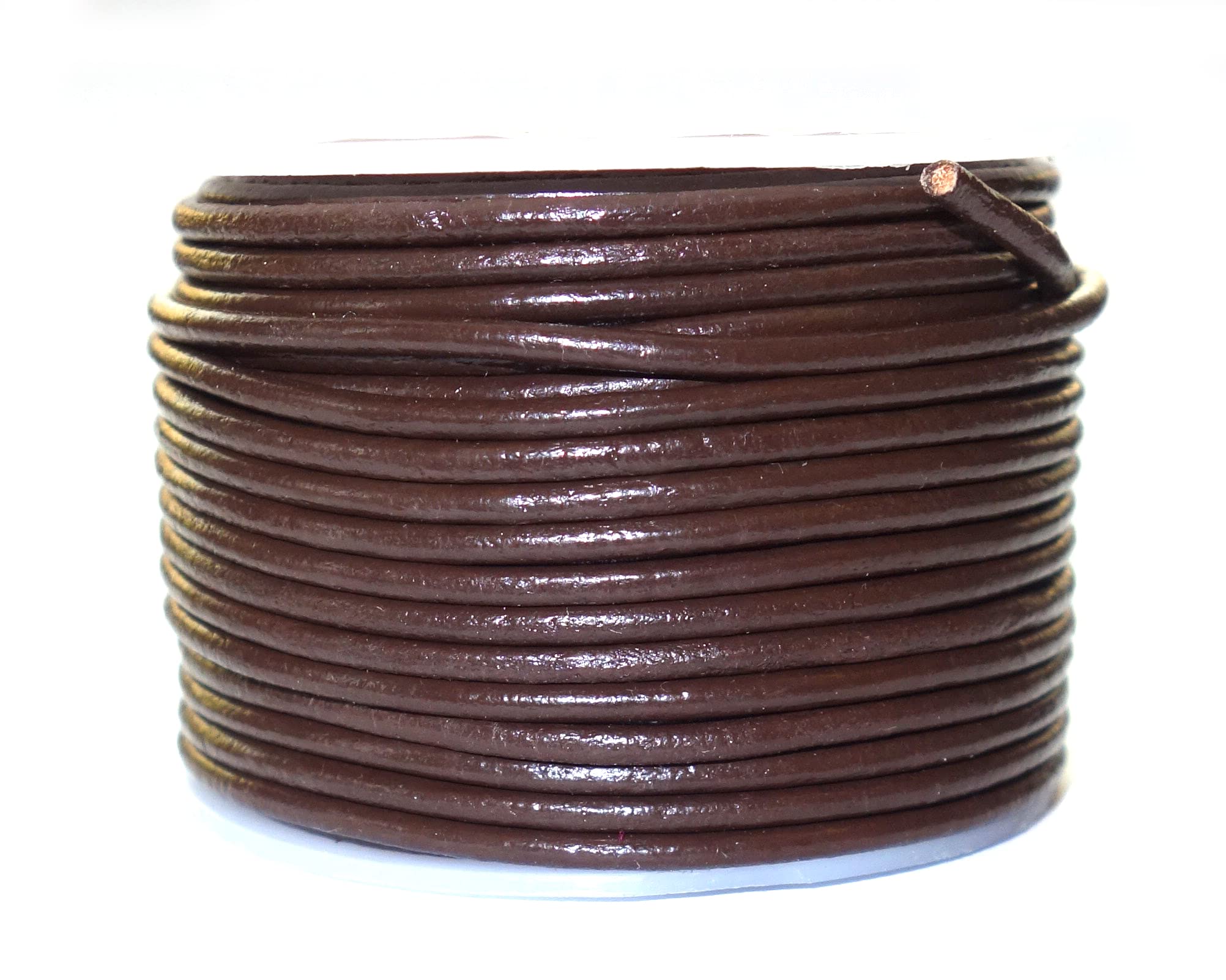 Cords Craft | 2mm Round Genuine Leather String Cord for Jewelry Making Necklaces Bracelets Beading Work Crafts and Hobby Projects (Dark Brown, 21.87 Yards)