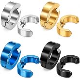 Mudder 8 Pcs Non-piercing Earrings Ear Clip Fake Ear Hoops for Men | 4 Colors, Magnetic Stainless Steel Ear Clip Clip on Hoop Earrings, Fake Piercings for Women