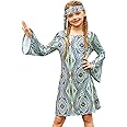 BesserBay Girl's 70s Disco Diva Bell Sleeve Sequins Dancing Dress with Headband 4-14 Years