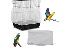 COHYVER Bird Cage Seed Catcher, Adjustable Bird Cage Skirt, Soft and Airy Mesh Netting Cover for Pets Parrot Parakeet Macaw, Multiple Sizes Colors Fit for Round Square Cages (White, 118x31.5 in/300x80 cm)