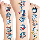 108 PCS Shark Pre-Cut Temporary Tattoos Sticker Sea Animal Fish Under The Sea Ocean Birthday Party Decorations Decor Favors Supplies Gifts Boys Girls Cute Fake Tattoo School Reward Themed