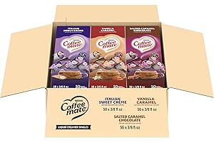 Nestle Coffee mate Creamer Singles Variety Pack, Italian Sweet Creme, Salted Caramel Chocolate, Vanilla Caramel Non Dairy, No Refrigeration, 0.375 fl oz Tubs, 150 Count (Pack of 50 Per Flavor)
