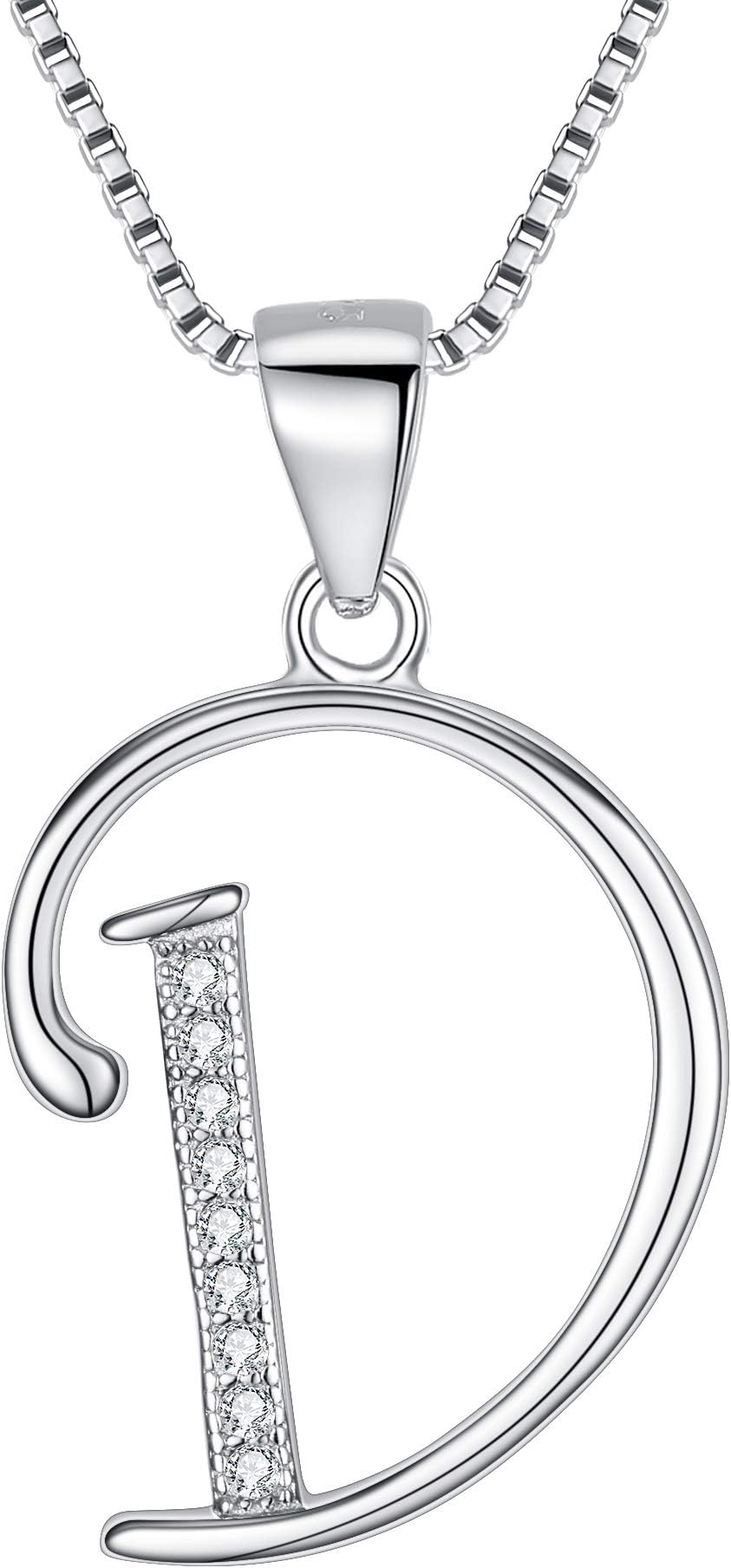 Initial Necklace 925 Sterling Silver CZ 26 Letters Pendant Bridal Necklace for Women Girls