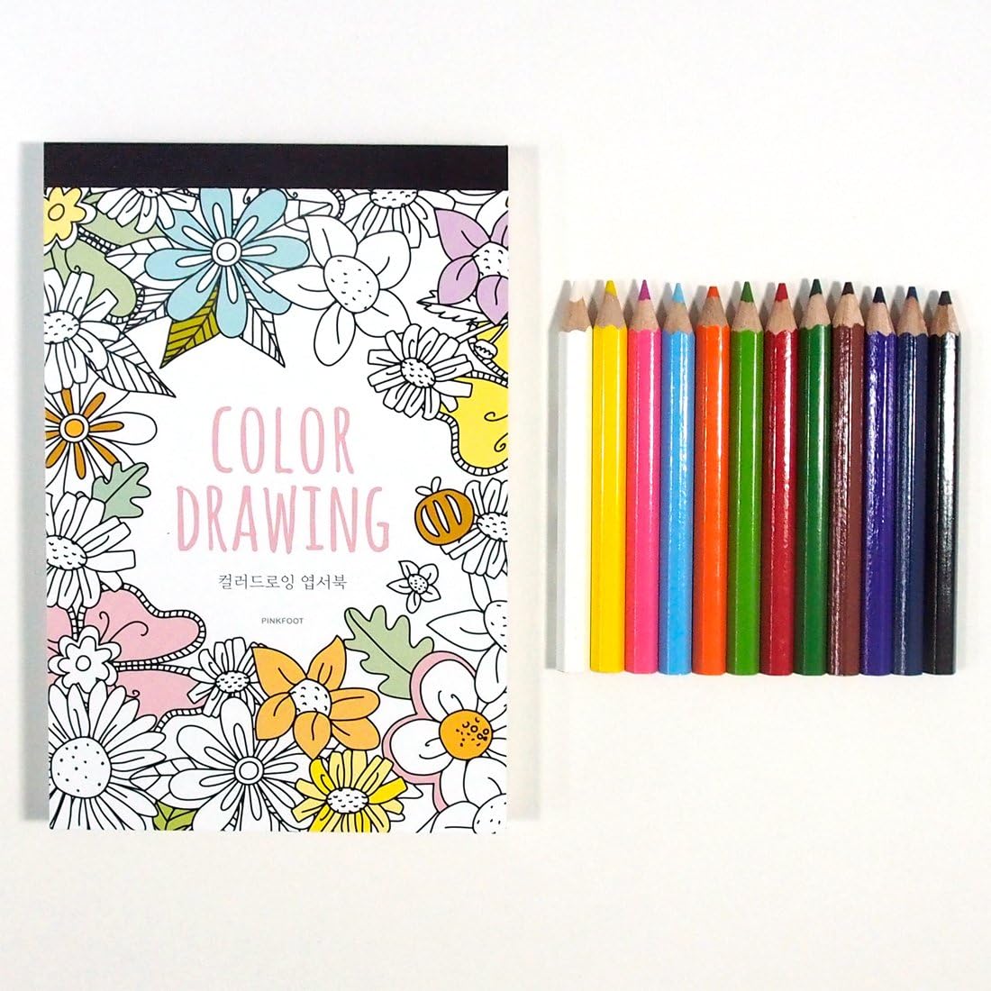 Color Therapy Postcard Book with mini 12 Color Pencils, Coloring Book (Pink)