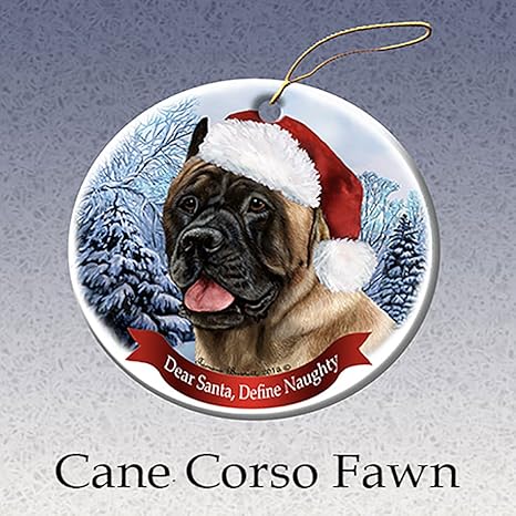 Holiday Pet Gifts Fawn Cane Corso Santa Hat Dog Porcelain Christmas Tree Ornament