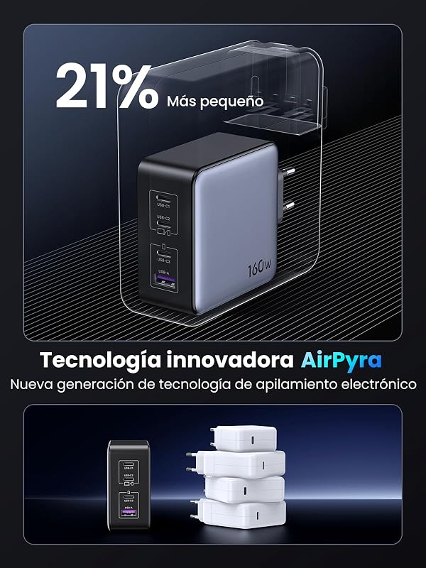 Nexode 160W Cargador USB C Carga Rápido GaNInfinity Adaptador