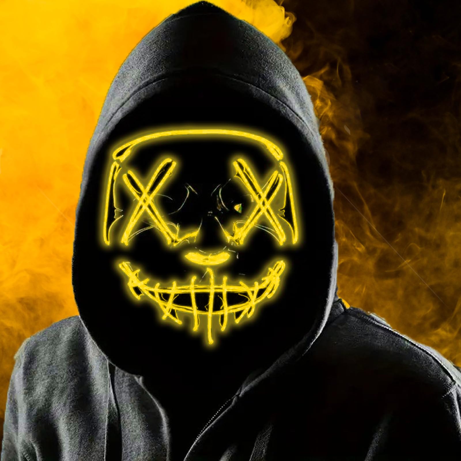 Boolavard Halloween Mask LED Light up Mask for Festival Cosplay Halloween Costume Masquerade Parties, Carnival, Gifts (Yellow)