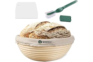 10 Inch Proofing Basket,WERTIOO Bread Proofing Basket + Bread Lame +Dough Scraper+ Linen Liner Cloth for Professional & Home 